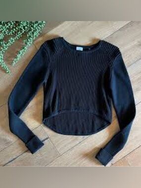 CAbi Prep Pullover #3525 Small Black Ribbed Long-Sleeve Pullover